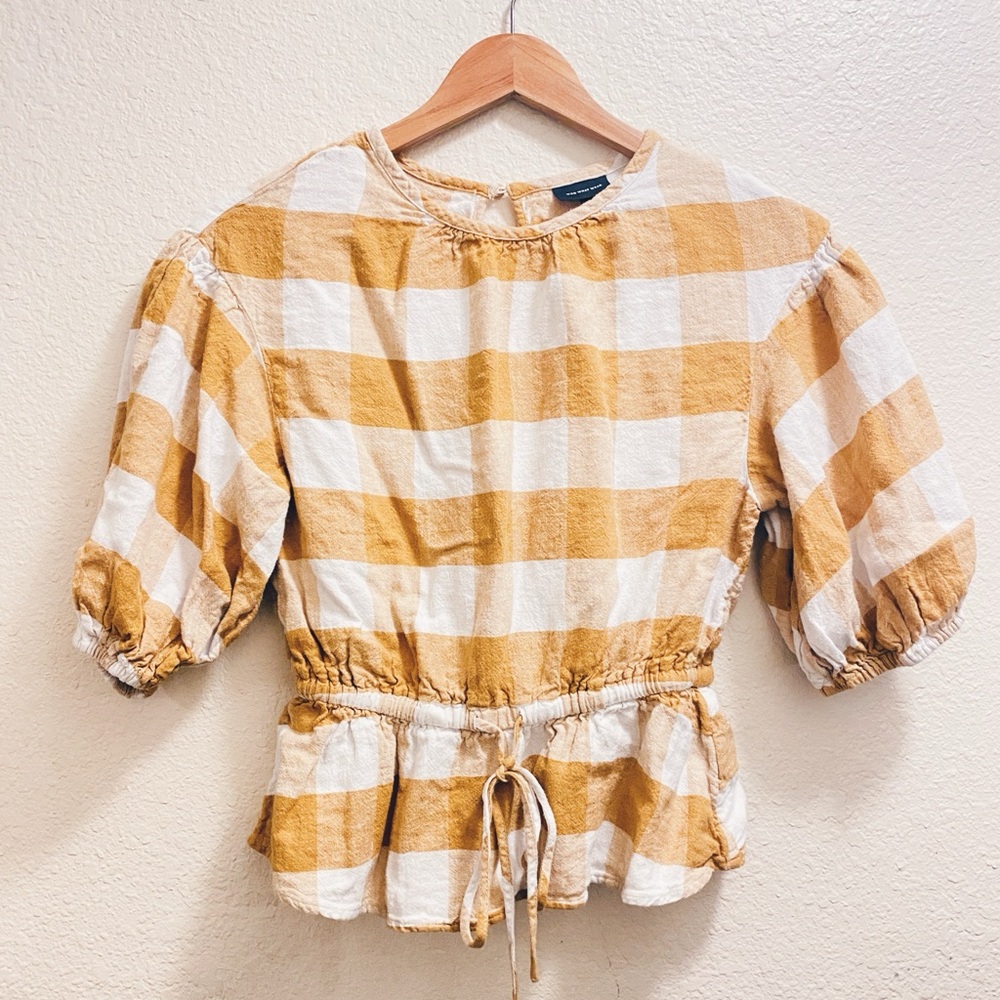 Who What Wear Gingham Print Linen Blouse